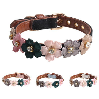 Bejewelled Flower Leather Collar Necklace