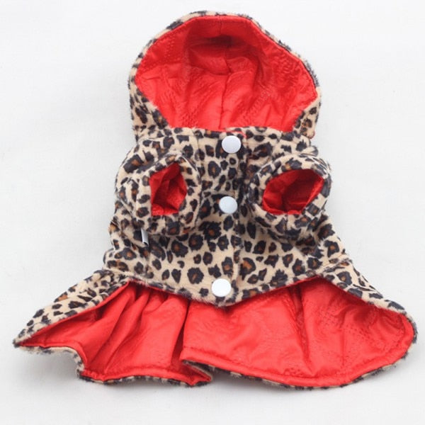 Vintage Red Leopard Hooded Pet Jacket