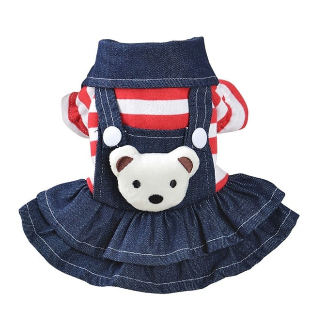 Striped and Bear Denim Overall Skirt