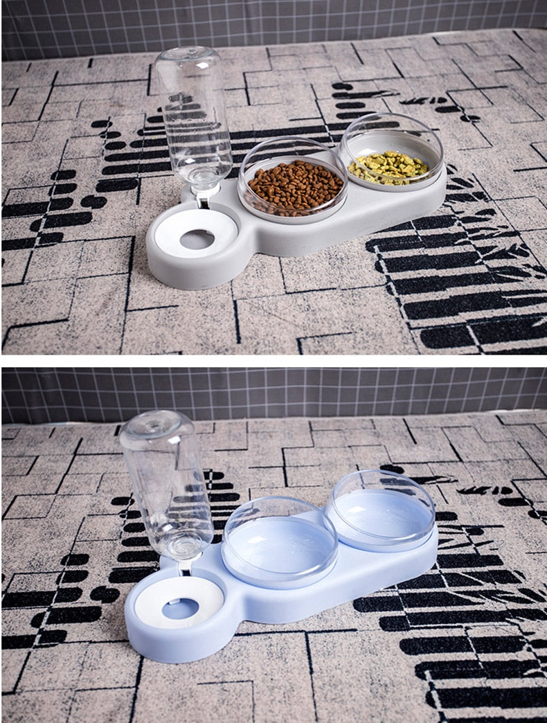 Double Pet Feeder Bowl With Automatic Water Container