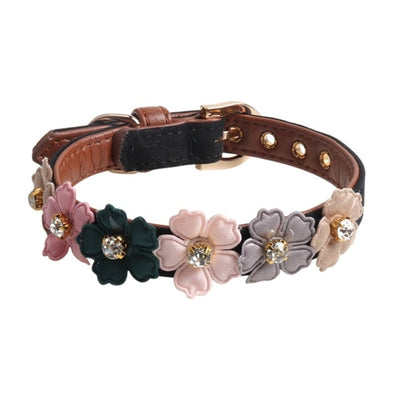 Bejewelled Flower Leather Collar Necklace