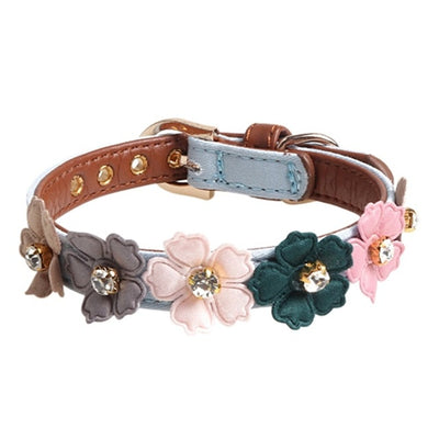 Bejewelled Flower Leather Collar Necklace