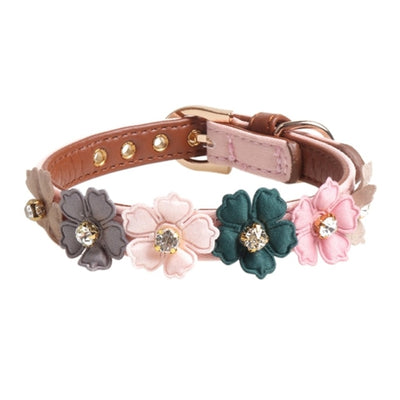 Bejewelled Flower Leather Collar Necklace