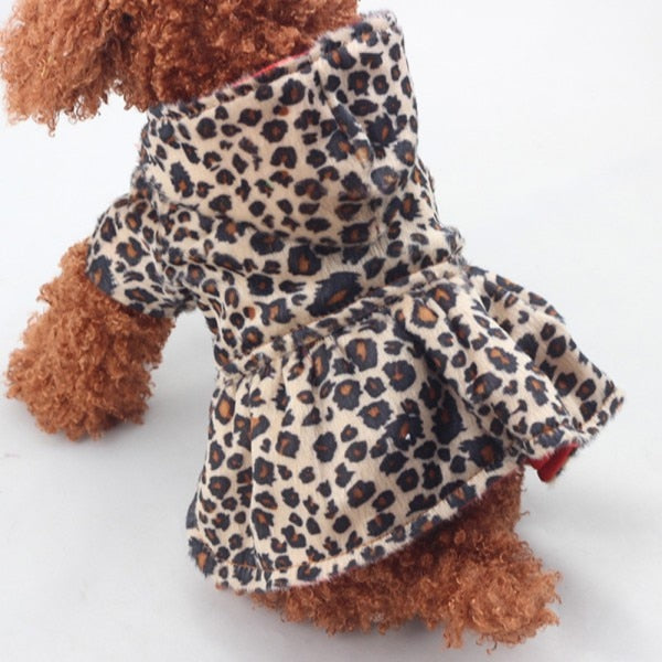 Vintage Red Leopard Hooded Pet Jacket