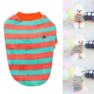 Cute Striped Printed Warm Fleece Pet Clothes