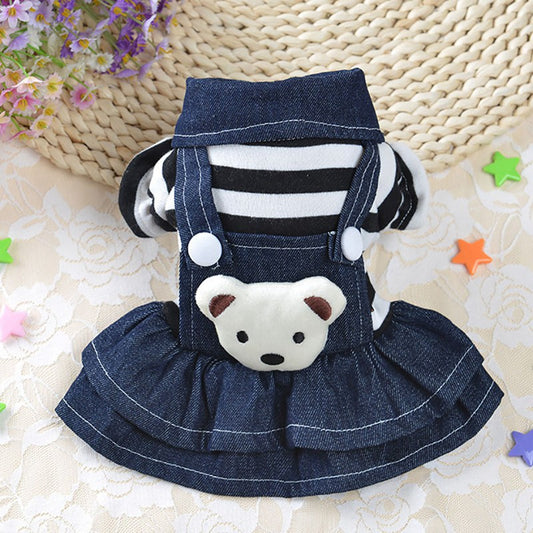 Striped and Bear Denim Overall Skirt