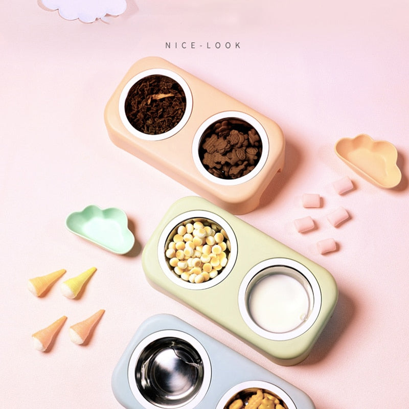 Pastel Double Cat Bowl