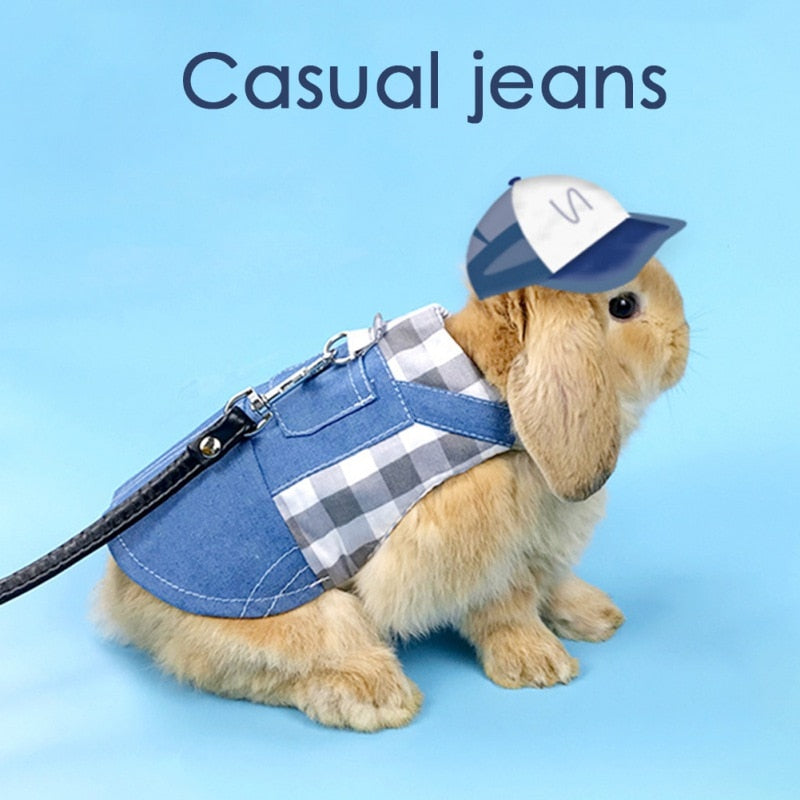 Small Pet Clothes Leash Set Strap Jeans Guinea Pig