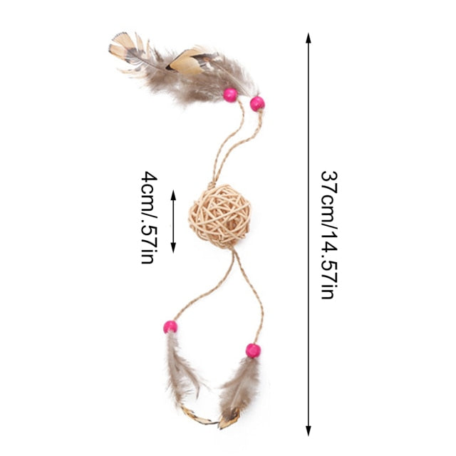 Cat Toy Rattan Ball With Sword String Feather