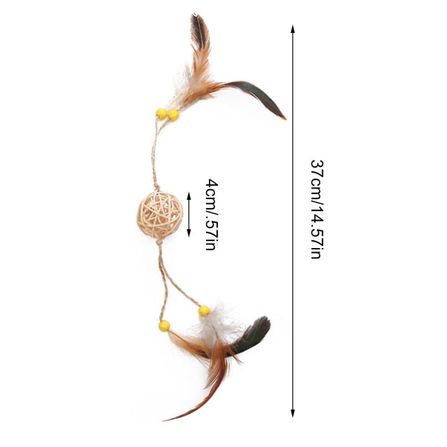Cat Toy Rattan Ball With Sword String Feather