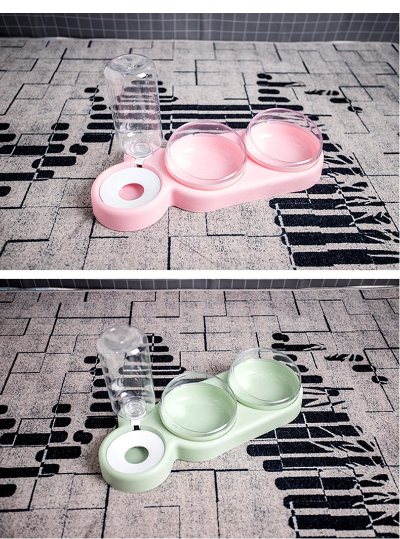 Double Pet Feeder Bowl With Automatic Water Container