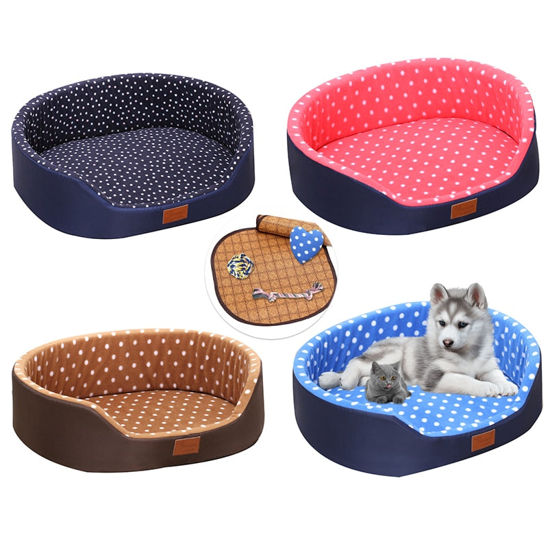 Pet Plush Bed in Polka Dot Print