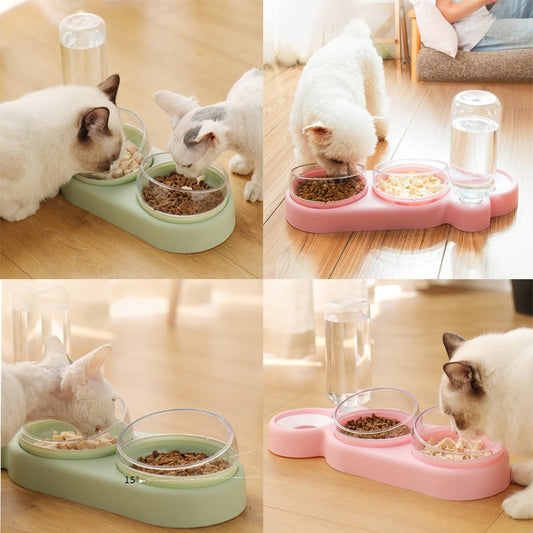 Double Pet Feeder Bowl With Automatic Water Container
