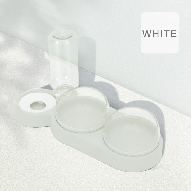 Double Pet Feeder Bowl With Automatic Water Container