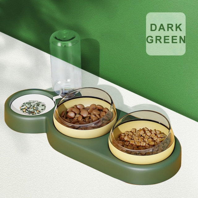 Double Pet Feeder Bowl With Automatic Water Container