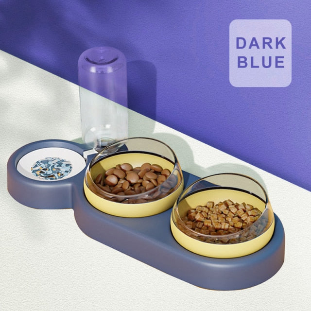 Double Pet Feeder Bowl With Automatic Water Container