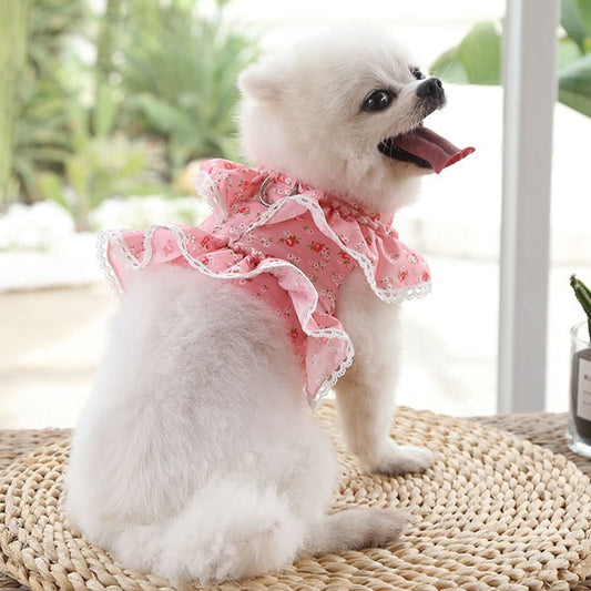 Ruffled Floral Printed Harness with Leash