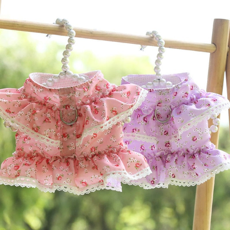 Ruffled Floral Printed Harness with Leash