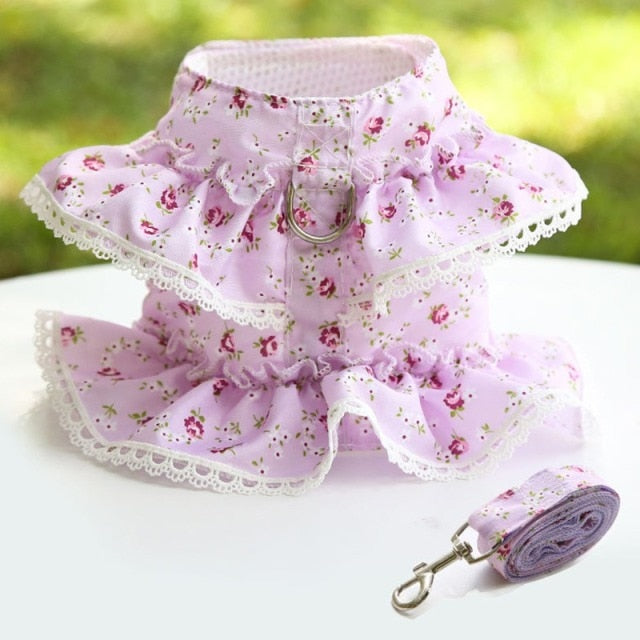 Ruffled Floral Printed Harness with Leash