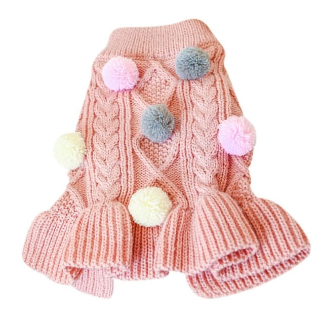 Pom Pom Sweater Dog Dress