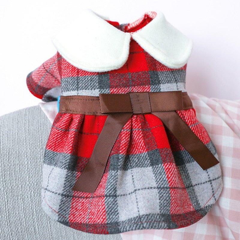 Classy Wool Plaid Pet Dress
